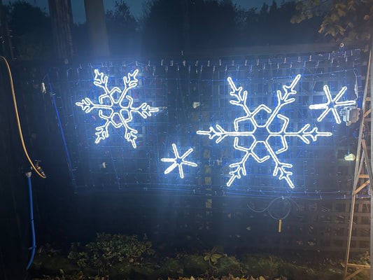 Christmas Pathway Lights - Blue Background With White LED Snowflakes