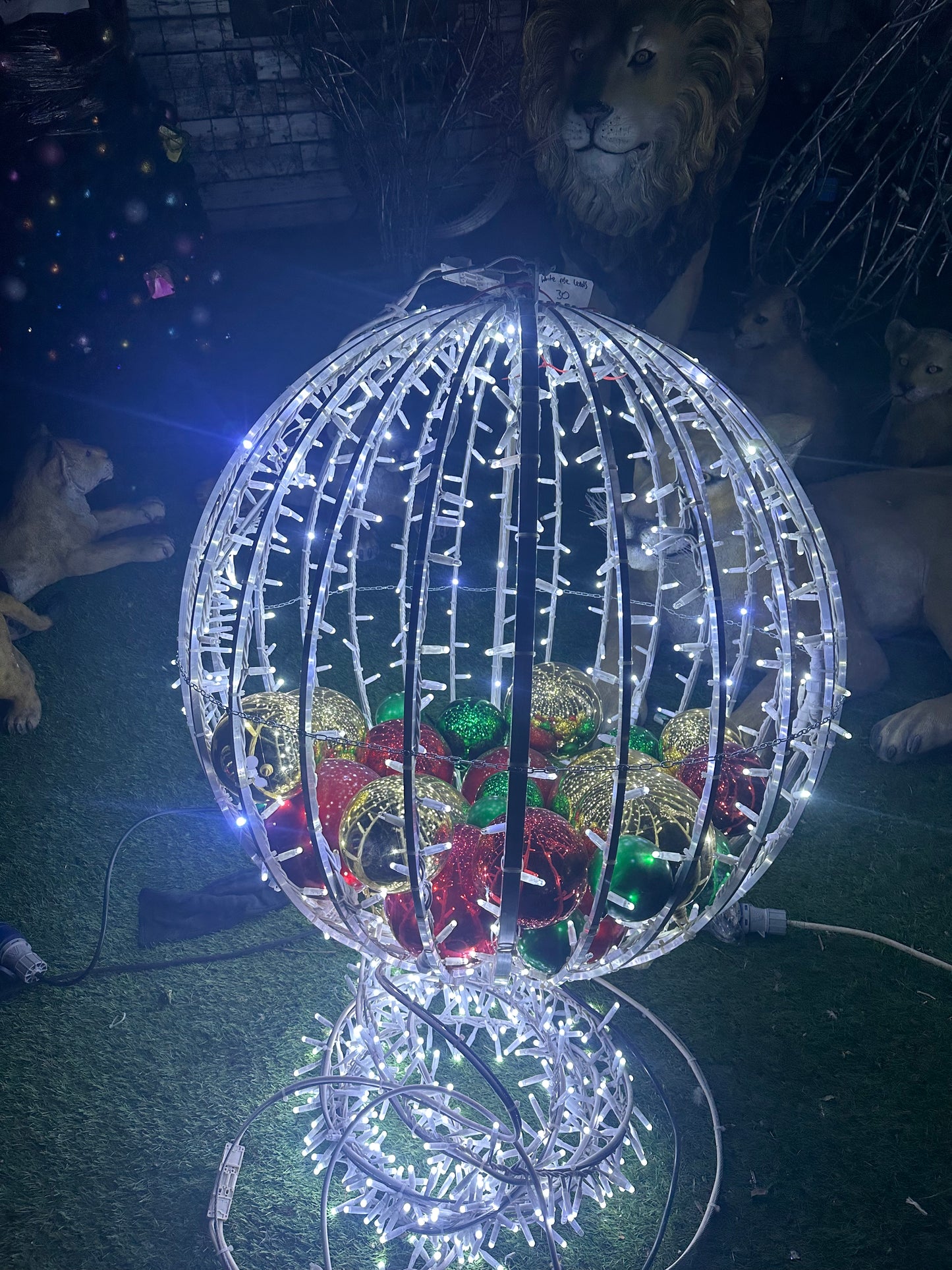 LED Bright White Baubles With String Lights Attached and Plastic balls Inside